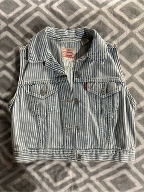 Levi's Blue and White Striped Denim Vest